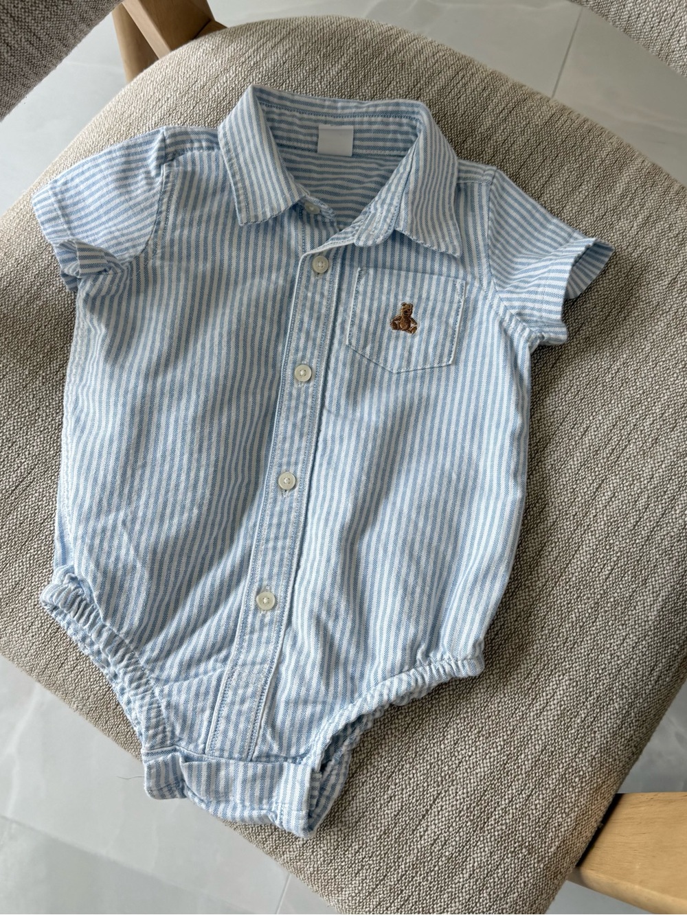 GAP Light Blue and White Striped Button-Front Baby Bodysuit